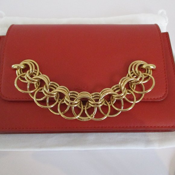 Chloe Red Crossbody Bag with Gold Chain - Picture 4 of 7